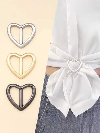 3pcs Heart-Shaped Multifunctional Metal Scarf Clips - Elegant Fashion Accessory For Scarves, T-Shirts And Belts, Suitable For Any Occasion