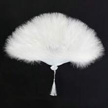 1 pièce Éventail en plumes de mariée avec lettres de perles, éventail en plumes épaissi pour la danse, accessoire photo, éventail publicitaire, fournitures scolaires, rentrée scolaire