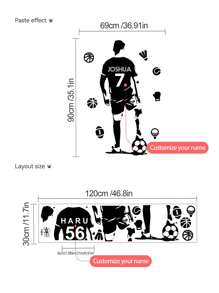 1 Stück Sportler, Fußball, Baseball, Basketball, Badminton Wandtattoo mit individuell anpassbarem Text, selbstklebende abnehmbare Wandkunst für Schlafzimmer, Wohnzimmer, Arbeitszimmer, Geschenke Geburtstag Abschluss, Harmonie Zuhause