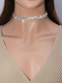 1 pieza Collar con cadena de tres hileras y garra con grandes diamantes, adecuado para uso diario - Plateado - Ver 5
