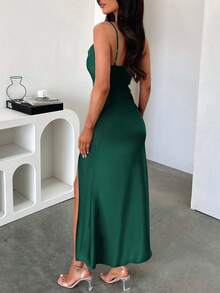 Váy Polly mùa hè cho nữ, Váy lụa dài màu trơn, Váy cưới cho nữ, Quần áo mùa thu cho nữ, Quần áo trở lại trường, Váy dự tiệc cho nữ, Váy trễ vai, Váy dạ hội, Váy dài hở chân thanh lịch và gợi cảm, Váy dạ hội cho nữ, Trang phục Halloween cho nữ, Trang phục đêm hẹn hò cho nữ, Trang phục Giáng sinh cho nữ - Màu xanh lá cây đậm - Xem 9