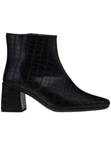 Women's Boot With Elongated Toe, Short Shaft, Shekinah Combat Boot, Side Zipper, Classic Crocodile, Black - 黑色 - 查看 4