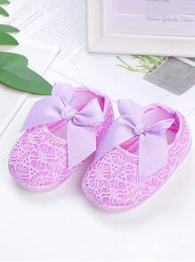 1 paire de chaussures bébé design nœud papillon mignon, chaussons plats souples antidérapants pour intérieur et extérieur pour bébé