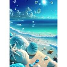 1pc Landscape Sky Blue Beach Shell Modern Posters Canvas Painting Beautiful Wall Arts Living Room Home Decor No Frame - Multicolor - View 16