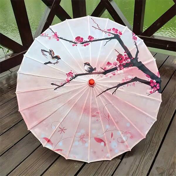 1 szt. Chiński kwiatowy parasol, parasol z jedwabiu odporny na promieniowanie UV, parasol z kwiatów wiśni i bambusa, odpowiedni do dekoracji weselnych