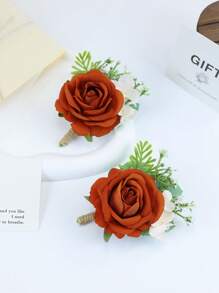 Hoa cài áo công chúa màu cam hồng thanh lịch điểm xuyết lá xanh trắng, hoàn hảo cho đám cưới và các sự kiện trang trọng, phù hợp cho chú rể, phù rể, khách mời, lễ hội, sự kiện trang trọng, Ngày Valentine. - Nhiều màu - Xem 5