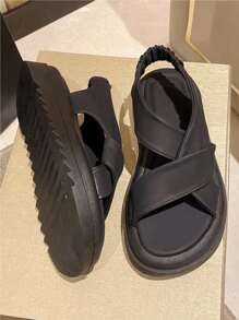 Women's Platform Wedge Sandals, New Sporty Sandals For Summer, Thick Sole Criss-Cross Elastic Strap Roman Beach Sandals