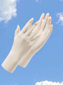 1 Set Ice Silk Fingerless Gloves, Anti-UV, Touchscreen, Thin, Open Five Fingers Design, Suitable For Driving, Office, Manicure, Quick Drying