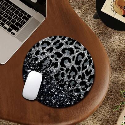 1pc Leopard Spotted Animal Cartoon Cute Mouse Pad, Round Office Desk Mouse Pad With Non-Slip Rubber Base, Compact Mini Travel Mouse Pad Suitable For Work Wireless Computer Laptop, Office Desk Accessory