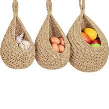 1 Stück/3 Stücke/6 Stücke, Hängende Küchenkörbchen - Boho Wandhängekorb, handgewebter tränenförmiger Obst- und Gemüsekorb für Küchenwand, Zuhause, Restaurant, Knoblauch, Gemüse Wandpflanzer, 6 Größen