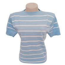 Striped Modal Blouse Short Sleeve Old Money Style Women's Fashion Spring Summer - 淡藍色與白色 - 查看 3