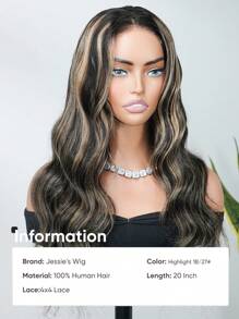 Tóc giả Jessie's Wig Highlights không cần keo, kiểu dáng nâng cấp 4x4, ren cắt sẵn, sóng nhẹ, chân tóc đen, tóc thật 100%, mật độ 180%, dài 16-26 inch, highlight balayage, màu vàng mật ong. - SNATURAL/27 - Xem 2