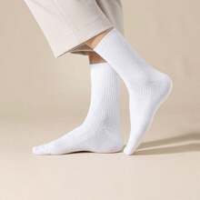 7 Pairs Men's Mid-Calf Socks, Breathable Sweat-Absorbent Business & Sports Solid Color Long Socks, Autumn/Winter - Multicolor - View 10