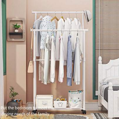 1개 기본 스탠딩 침실 옷/바지/신발/모자 일체형 랙 바퀴 장착, 다기능 건조대 및 보관 정리대