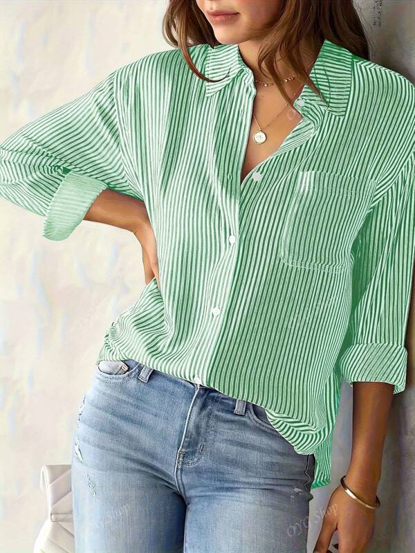 Plus Size Women's New Striped Loose Casual Long Sleeve Shirt