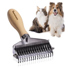 Rastrillo para desahumar perros - Peine profesional para mascotas para desenredar y desmatizar con mango de madera y cuchillas de acero inoxidable para eliminar el pelo enmarañado de gatos y perros