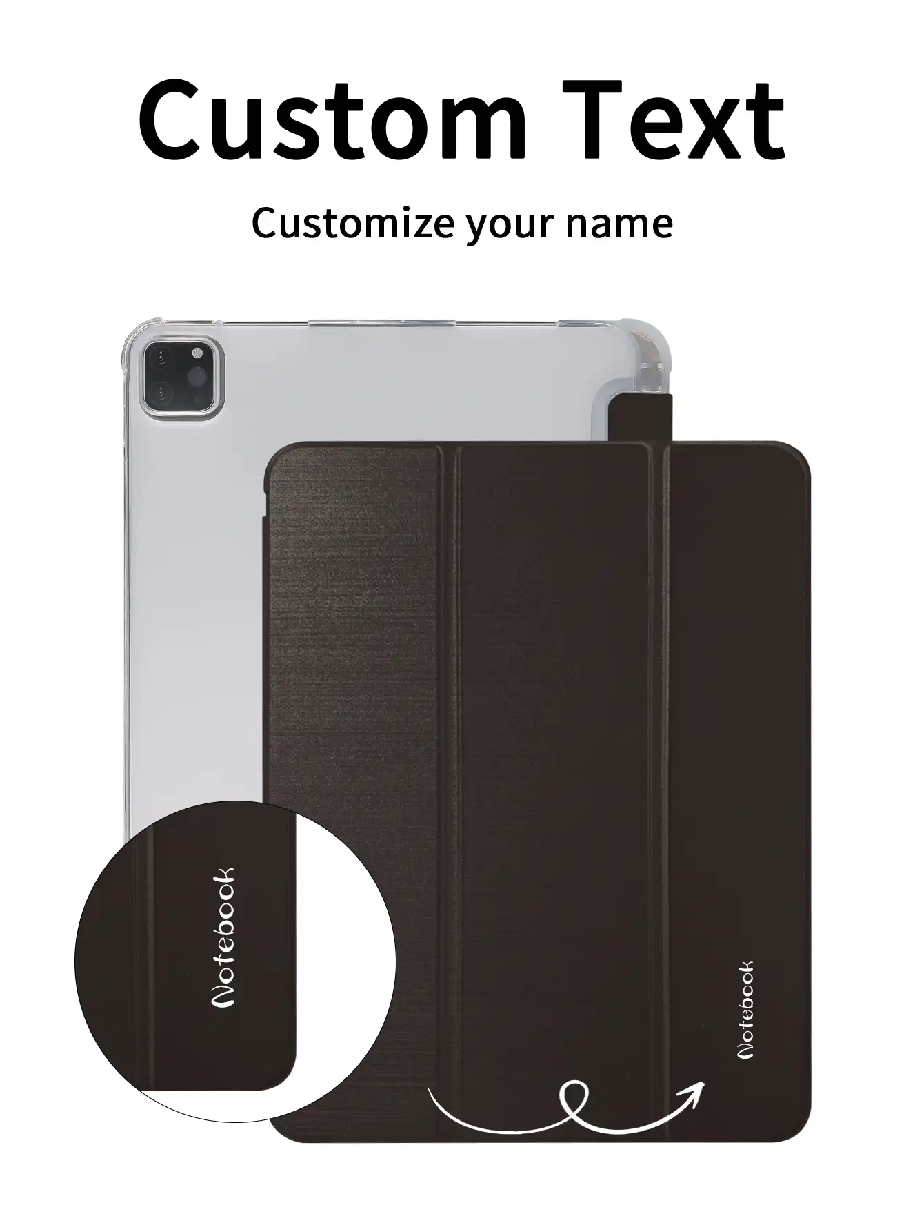 Minimalist TPU Alphabet Letter Shockproof Customized Pad Case Text Tablet Case For Mini 4/5/6/7 Air 11 13 M2 M3 Pro 11 13 M4 Air 4 5 10th 10.9 Pro 11 9th 8th 7th 10.2 4th 5th 6th Model A8 Tri-Fold Stand Built-In Pencil Slot Soft Edge Full Coverage TPU Soft Shell Flip Case - Brown - View 3