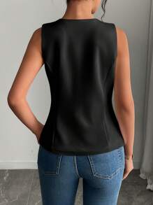 Neue minimalistisch geschnittene Weste mit V-Ausschnitt und Knopfdekor, passend für Bürodamen, vielseitig & elegante Arbeit-/Lässig weste