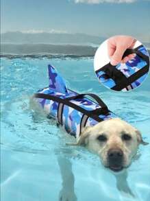 Camo Dog Life Jacket With Shark Fin Adjustable Reflective Pet Floatation Vest With Rescue Handle Life Preserver For Dog Swimming - Pink - View 4