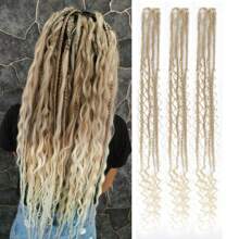 3 Clips Clip In Dreadlock Extension 24 Inch Synthetic Boho Box Braid Curly Hippe Dreads Handmade Soft Waves Reggae Style Loc For Women - Multicolor - View 3