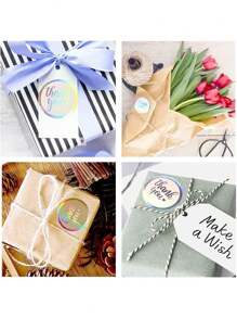 500 张/卷激光全息“谢谢”自粘贴纸，金箔礼品信封卡 DIY 装饰贴纸，PVC 非粘性封条贴纸 - 彩色 - 查看 7