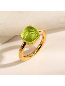 1 件奢华蘑菇不规则形状方形铜戒指，镶嵌锆石和绿宝石，适合情人节、婚礼、母亲节、约会之夜的礼物