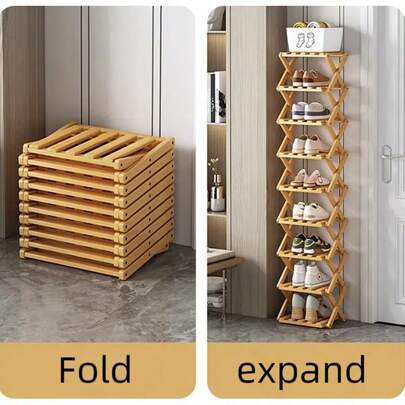 Portascarpe a più livelli, senza montaggio richiesto, portascarpe economico per uso domestico, pieghevole, mobiletto portascarpe creativo per il soggiorno, portascarpe in legno per spazi ridotti