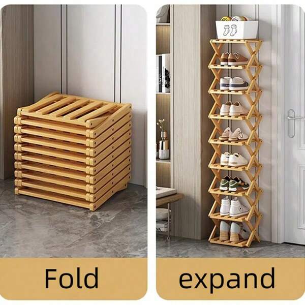 Multi-Tier Shoe Rack, No Assembly Required, Economic Home Shoe Rack, Foldable, Creative Living Room Shoe Cabinet, Wooden Shoe Rack For Small Space