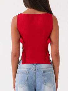 Women's Sexy Side Buckle Slim Fit Vest Top Y2K Solid Color Sleeveless Boat Neck Tank Tops Slim Fit Crop Tops Summer Going Out Tops Shirts For Party Club Streetwear - 紅色 - 查看 5