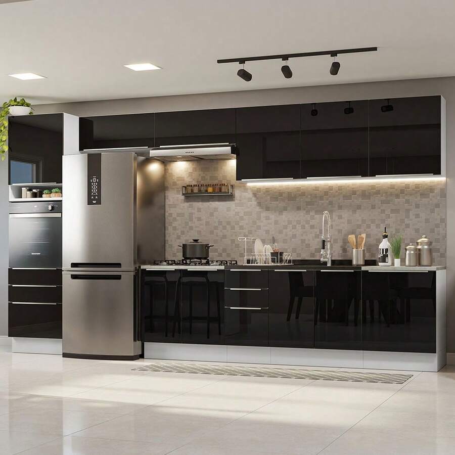 Cocina Integral Modular Madesa Lux 400cm Bn Color Blanco/negro - Blanco y Negro - Ver 1