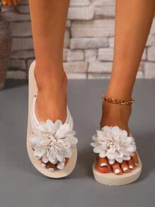 Flower Design Flip Flops For Women, Soft Outdoor Beach Lightweight Comfortable Summer Holiday Seaside Bohemian Slippers
