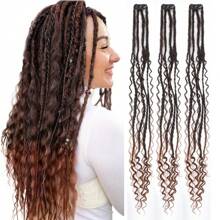 Clip In Dreadlock Extension 24 Inch 3 Clips Synthetic Boho Box Braid Curly Hippe Dreads Handmade Soft Waves Reggae Style Loc For Women - Multicolor - View 10