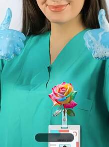 1 pieza Clip de insignia telescópico de rosa arcoíris - Objeto pequeño de moda DIY, Clip de metal, Fácil de colgar en forenses, Es un objeto pequeño práctico para lugares de oficina, exposiciones, escuelas, hospitales, trabajadores de oficina para resaltar sus carretes de insignia personalizados de autoensamblaje, el portador de insignia es muy adecuado para médicos, enfermeras y personal de oficina de maestros voluntarios