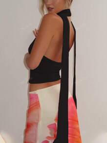 Top colgante ajustada de unicolor, joven, de moda y sexy para mujer estilo Y2K, en unicolor negro, rosa, amarillo, verde oliva