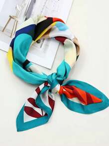 1 件女士印花真丝方形围巾，适合派对和日常穿着的时尚配饰，可用作头巾、围巾、披肩、胸巾、沙滩罩衫、波西米亚风格 - 彩色 - 查看 3