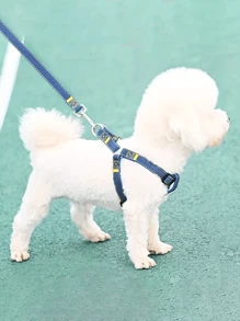 Denim Dog Harness And Leash Set - Adjustable, Comfort Fit For Small To Large Breeds - Durable Polyester Material, Pulling Rope, Teddy
