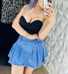 Falda De Mezclilla Con Tablas Premium - Azul - Ver 1