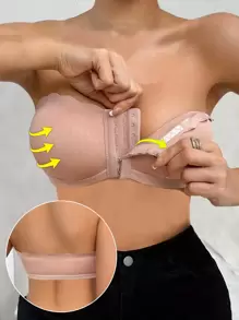 Sexy Comfort Push-Up Bandeau Bra Strapless For Women Front Closure Wireless Underwear Tube Top Wavy Edge No Show Bralette Bandeau Adjustable Scallop Trim Lingerie Breathable Everyday Lingerie & Underwear For Women