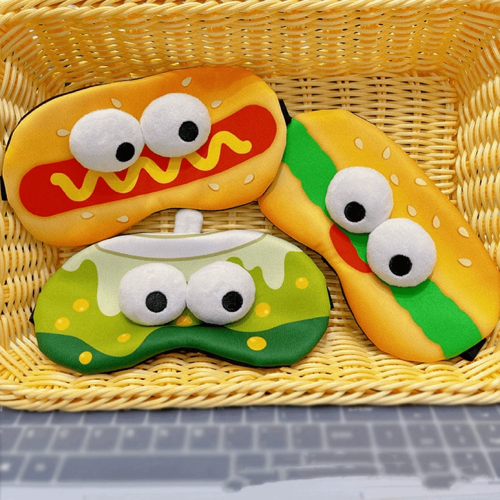 有趣的汉堡印花可调节遮光眼罩，便携式旅行头带，二合一，适合女性 - 彩色 - 查看 1