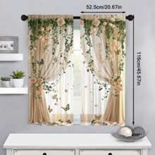 2 pièces Élégants rideaux transparents imprimés de motifs floraux, en polyester tissé, style contemporain, lavables en machine, sans tige incluse pour la chambre à coucher, le salon, le bureau