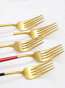 40pcs Stainless Steel Cutlery Set, Gold Knife & Fork, Mirror Dessert Fork, Colorful Cake & Fruit Spoon, Small Coffee Spoon, Kitchen Dining Utensils - Multicolor - View 9