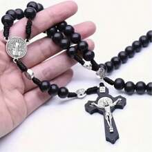 1 Wooden Bead Cross Necklace Hand-Woven Necklace