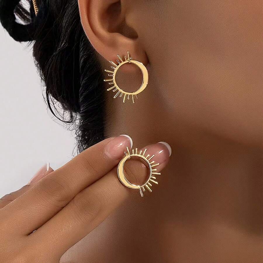 1 Pair Simple Sun Moon Design Stud Earring For Women