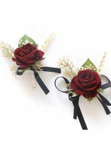1 peça ou 1 conjunto de flores artificiais de pulso feitas à mão com fita, boutonnieres de rosas para homens e mulheres, boutonnieres de noivos e padrinhos com flores artificiais para casamento, baile de formatura, igreja, como peça central de presente de casamento - Multicolorido - Ver 10