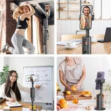 2025 NEW P02 Desktop Gimbal Selfie Stick AI Automatic Face Tracking Stabilizer And Recognition Shooting Holder Suitable For Indoor And Outdoor Shooting, Desktop Phone Holder Wireless Connection Shooting Can Be Used With K28 Selfie Stick, K28 Requires Additional Order - màu đen - Xem 9