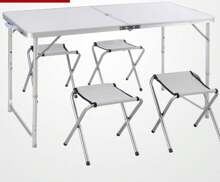 GLOBAL Z-A Camping Table, Aluminum And Wood Folding Table, Portable Folding Table With 30kg Load, Multipurpose Table, 120cm*60cm, For Picnic, Outdoor Camping WITH STOOL - White 120*60 With 4 Taburete - View 5