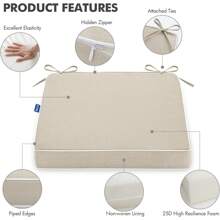 MIULEE 19 X 19 X 3 Inch Outdoor Chair Cushions,Waterproof Cushions Patio Furniture Garden With Ties Patio Chair Cushions Set Of 2,Beige - 黑色 - 查看 5
