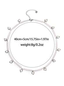 1pc Elegant Cubic Zirconia Stainless Steel Heart Shaped Charm ABS Beaded Necklace For Women Bridesmaid Wedding Jewelry - White and Steel - View 7