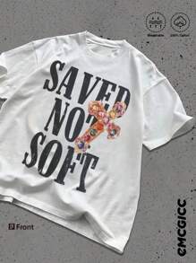 Y2K,SAVED NOT SOFT....Fashionable Cotton Men's T-Shirt, Multi-Color Optional, Surprise Gift For Friends And Family, Christmas Drop Shoulder Sleeves Round Neck - trắng - Xem 1