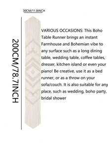 30cm/11.8inch*200cm/78.7inch Handmade Bohemian Macrame Table Runner- Nordic Style Rope Tablecloth For Weddings, Banquets, And Elegant Dining Room House Decor, Birthday, Party Decoration Boho Beige/White Polyester Handwoven Design, Elegant Dining Setting | Rustic Table Accent | Natural Texture Back To School Supplies Thanksgiving Christmas Holiday Essentials Gift